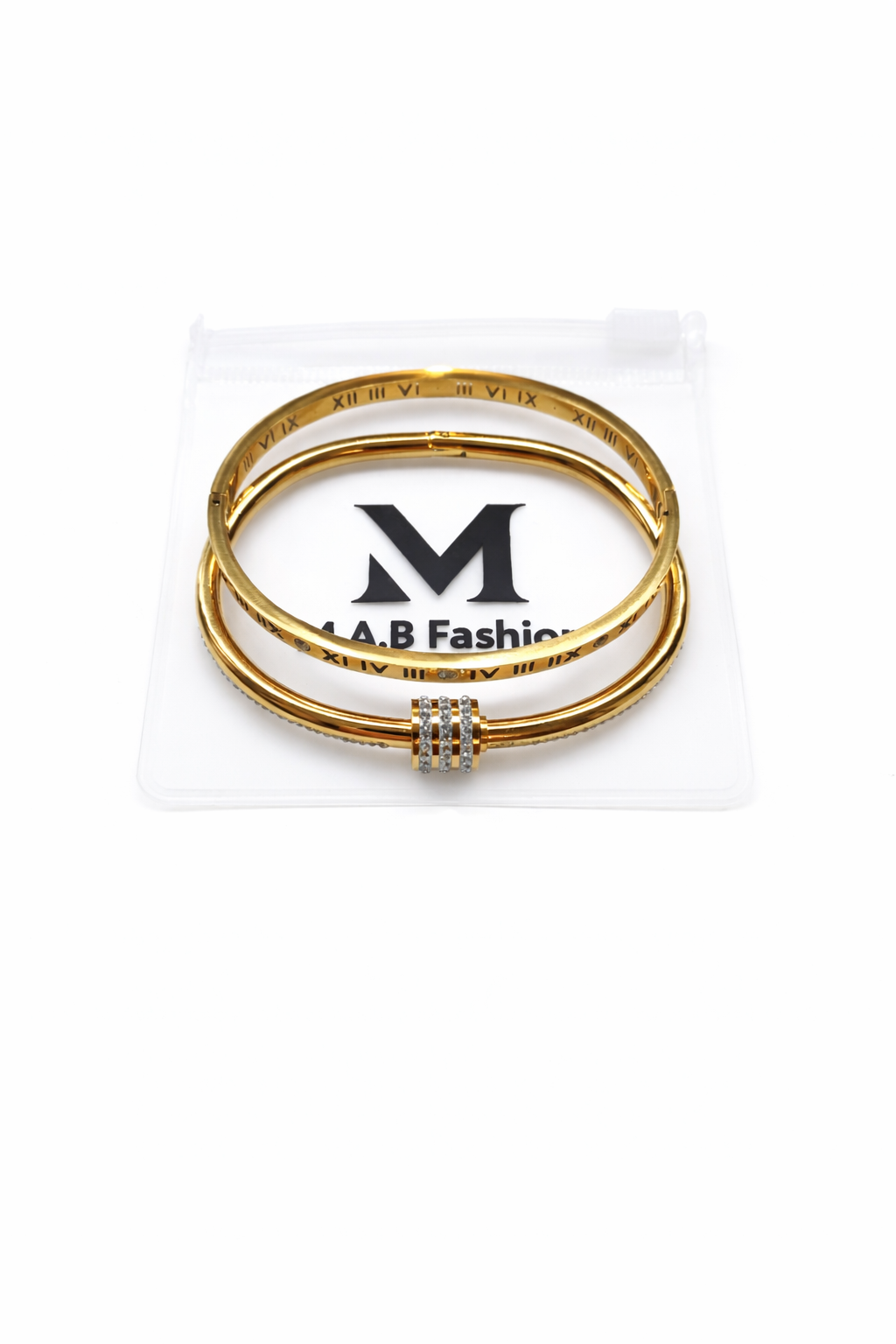 Gisele Collection 18k Gold plated stainless steel Roman numeral and cubic Screw Inlaid Ziconia set